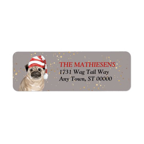 Adorable Pug Dog Santa Hat Address Label