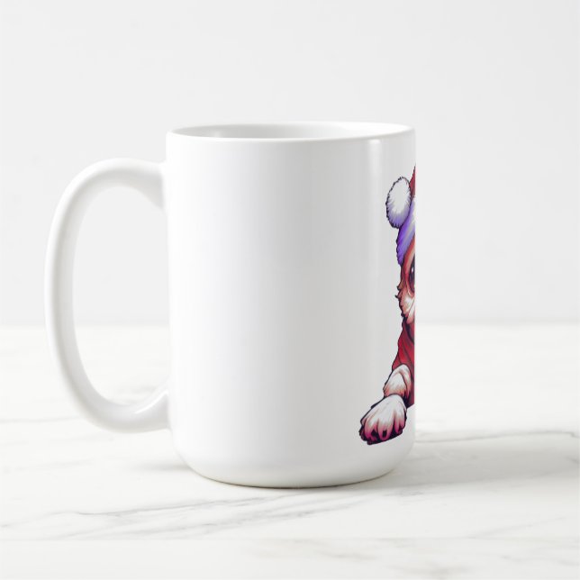 Adorable pug dog with Santa Hat  Coffee Mug (Left)