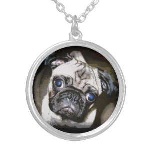 adorable pug face silver plated necklace