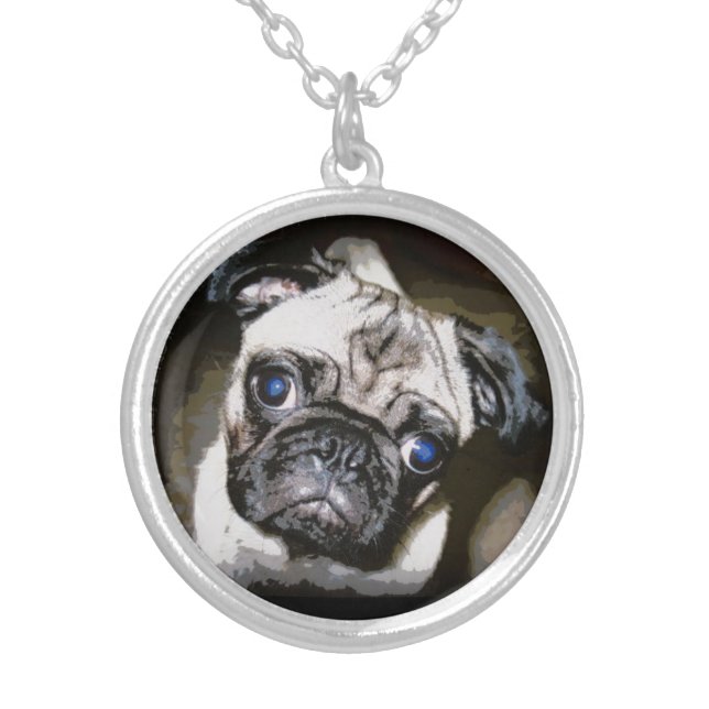 adorable pug face silver plated necklace (Front)