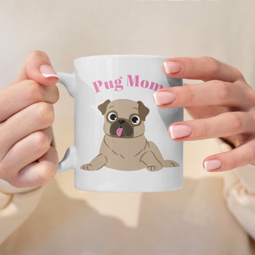Adorable Pug Illustration Custom Photo Pug Mom Coffee Mug