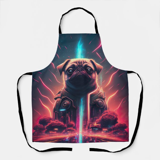 Adorable Pug in Futuristic Robot Costume Apron (Front)