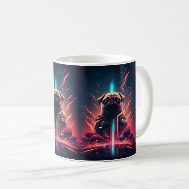 Adorable Pug in Futuristic Robot Costume Coffee Mug (Front Right)
