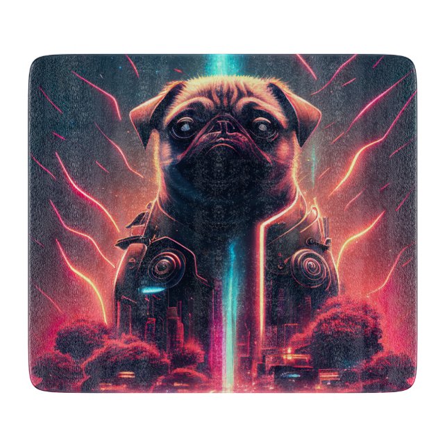 Adorable Pug in Futuristic Robot Costume Cutting Board (Front)