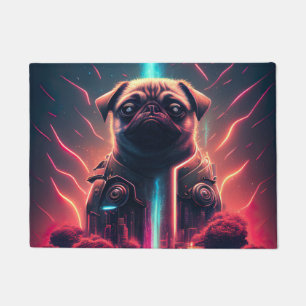 Adorable Pug in Futuristic Robot Costume Doormat