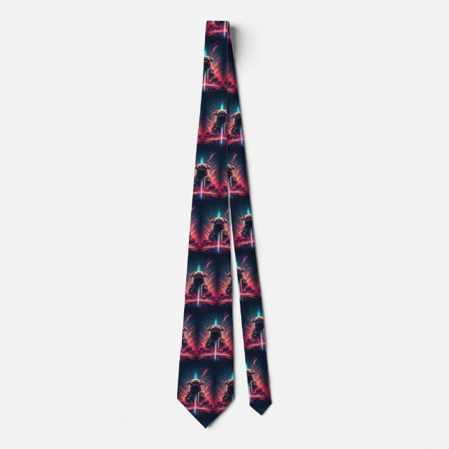 Adorable Pug in Futuristic Robot Costume Neck Tie (Front)