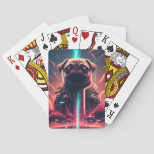 Adorable Pug in Futuristic Robot Costume Poker Cards