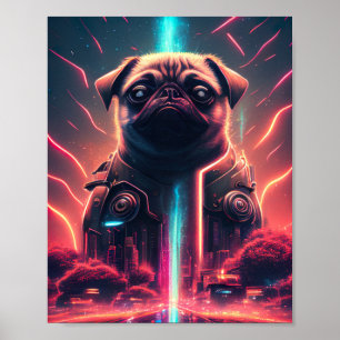 Adorable Pug in Futuristic Robot Costume Poster