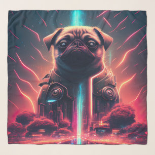 Adorable Pug in Futuristic Robot Costume Scarf
