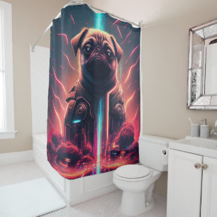 Adorable Pug in Futuristic Robot Costume Shower Curtain
