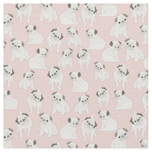 Adorable Pug on Pink Background Fabric