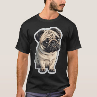 Adorable Pug Puppy Delight - Whimsical Illustrated T-Shirt