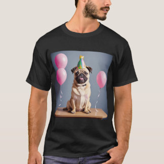 Adorable Pug puppy in birthday party with party ha T-Shirt