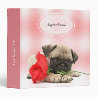 Adorable Pug Puppy Valentine with a Red Rose Binder