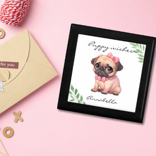 Adorable Pug Puppy with Pink Bow Gift Box