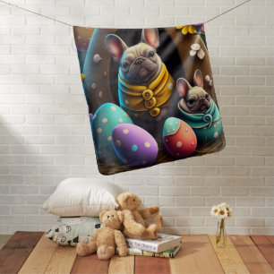 Adorable Pug with Easter Eggs A Festive and Cute Baby Blanket