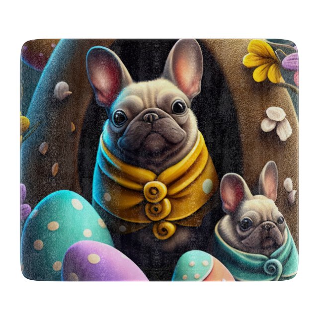 Adorable Pug with Easter Eggs A Festive and Cute Cutting Board (Front)
