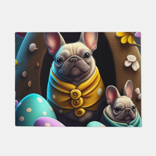 Adorable Pug with Easter Eggs A Festive and Cute Doormat