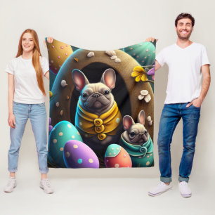 Adorable Pug with Easter Eggs A Festive and Cute Fleece Blanket