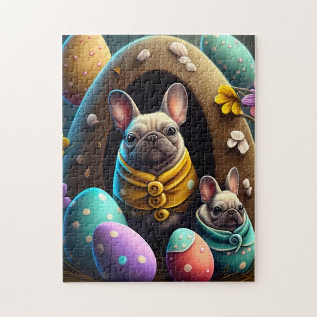 Adorable Pug with Easter Eggs A Festive and Cute Jigsaw Puzzle (Vertical)