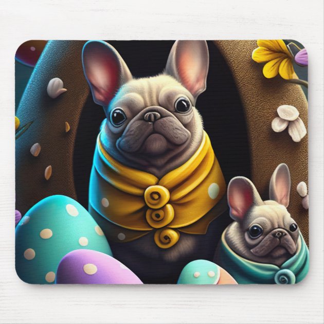 Adorable Pug with Easter Eggs A Festive and Cute Mouse Pad Zazzle