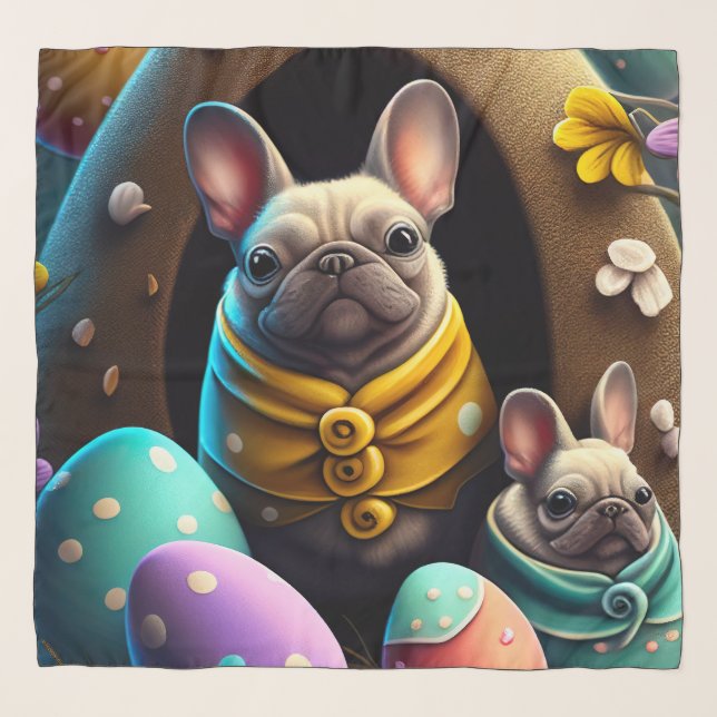 Adorable Pug with Easter Eggs A Festive and Cute Scarf (Front)