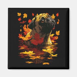 Adorable Pug With Forest Leaves Cozy Autumn Dog Fa Magnet