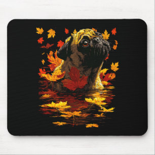 Adorable Pug With Forest Leaves Cozy Autumn Dog Fa Mouse Pad