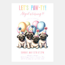 Adorable Pugs and Balloons Birthday Invitation