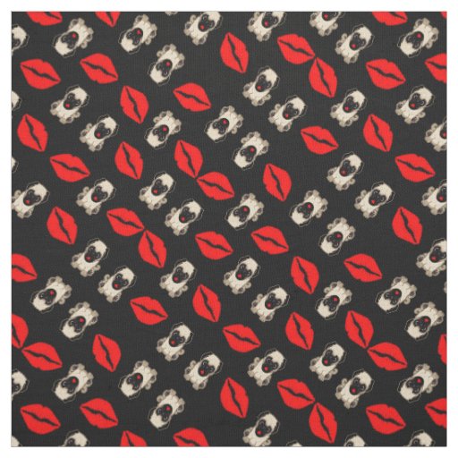 Adorable Pugs and Kisses Lip Prints and Puppies Fabric