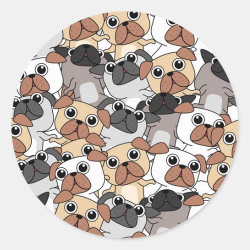 Adorable Pugs Classic Round Sticker