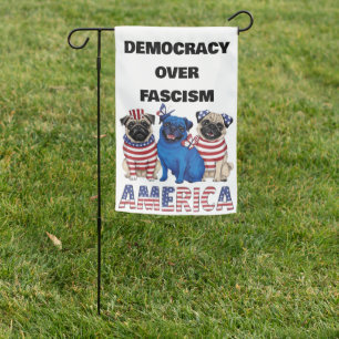 ADORABLE PUGS IN COSTUME ANTI-TRUMP GARDEN FLAG