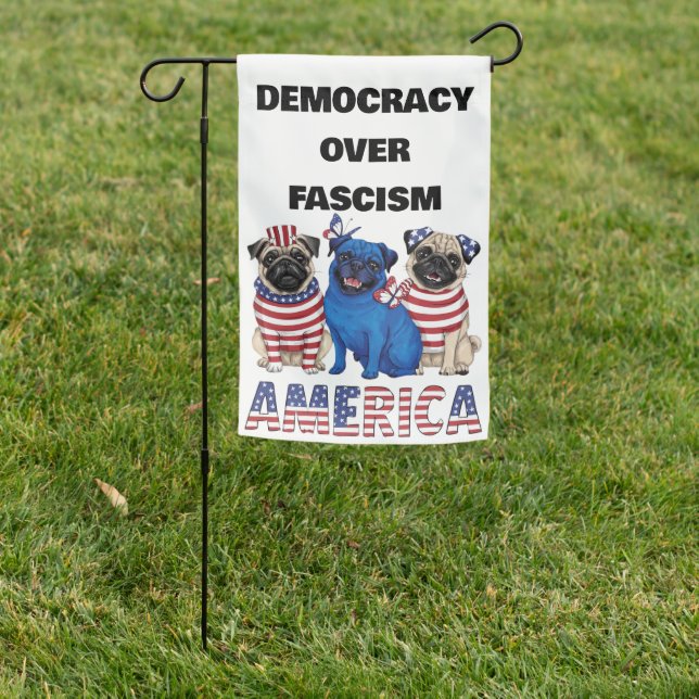 ADORABLE PUGS IN COSTUME ANTI-TRUMP GARDEN FLAG (In SItu)