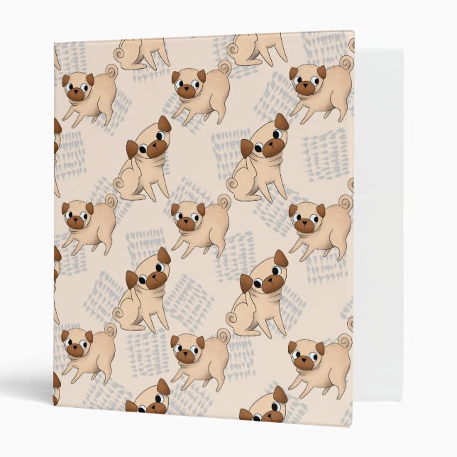 Adorable Pugs on Light Tan Background 3 Ring Binder (Front/Inside)