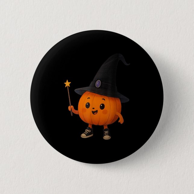 Adorable Pumpkin Wizard  Button (Front)