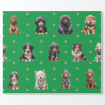 Adorable Puppies 4 Christmas Holiday on Green Wrapping Paper<br><div class="desc">Cute puppies on holiday wrapping paper will entertain and delight anyone you gift it to! Adorable, quality wrapping paper will be your favorite. Look for all our holiday puppy products in our Happy Holidays, Dog Breed Ornaments, and Holiday Wraps and Accessories Collections. Plus, any animal-themed products sold from the Paws...</div>