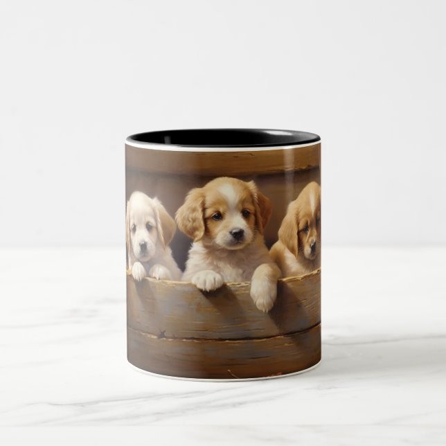 Adorable Puppies Line Ceramic Mug (Center)