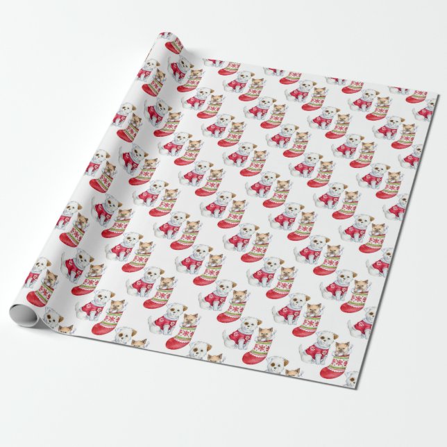 Adorable puppy and kitten wrapping paper (Unrolled)