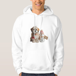 "Adorable Puppy and Snowman Winter Hoodie
