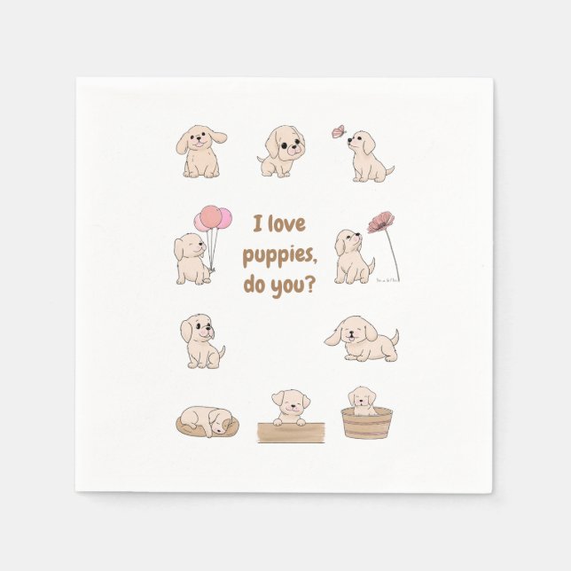 Adorable Puppy Birthday Party Napkins (Front)