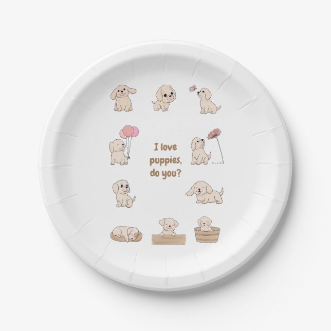 Adorable Puppy Birthday Party Paper Plates (Front)