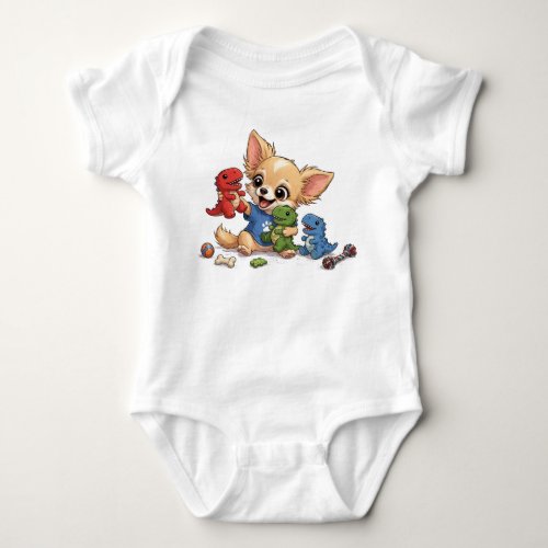 Adorable Puppy & Dino Friends Baby Bodysuit