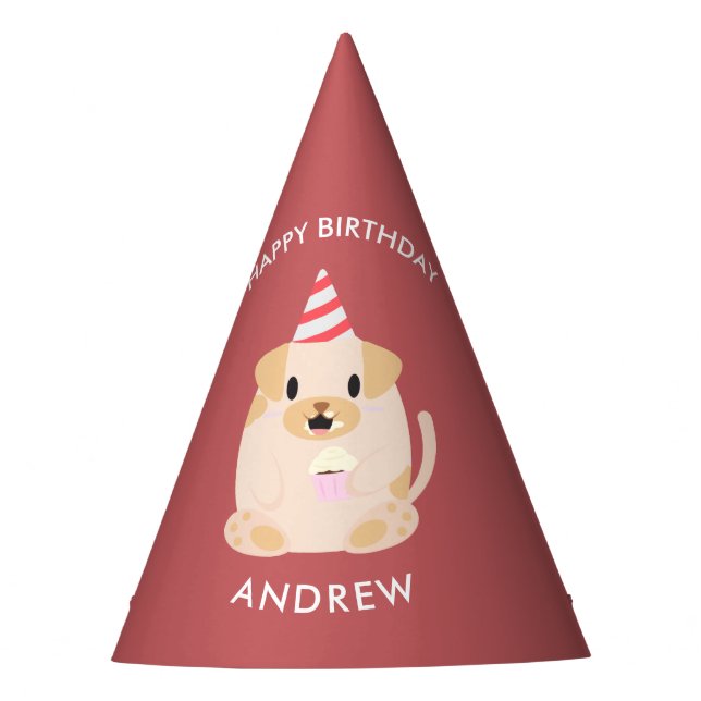 Adorable Puppy Dog Kids Birthday Party Hat (Front)