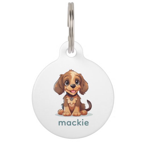 Adorable Puppy Dog Teal Text Personalized Pet ID Tag