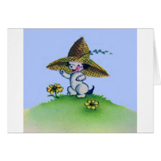 adorable puppy dog wearing big straw hat cards