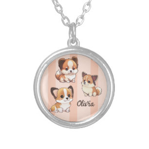 Adorable puppy dogs, silver plated necklace