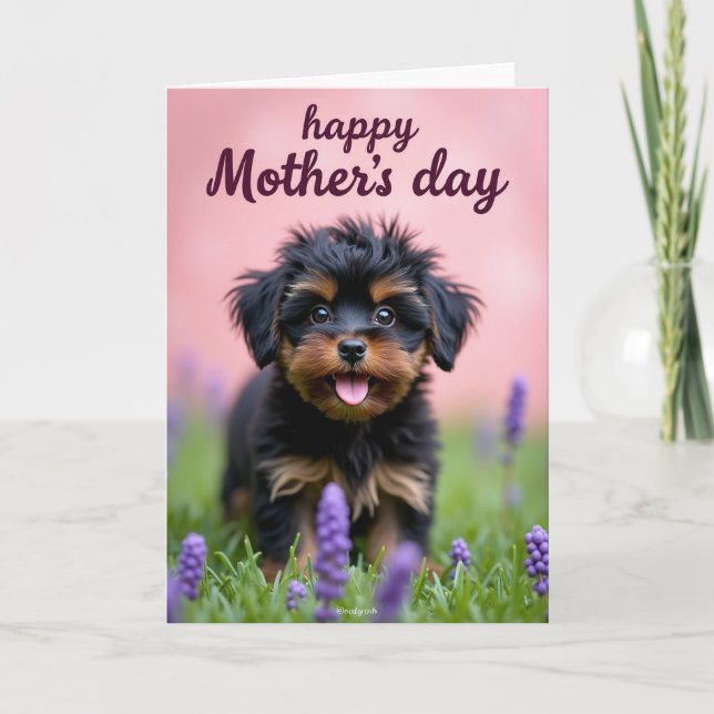Adorable Puppy Floral Mothers Day Card (Front)