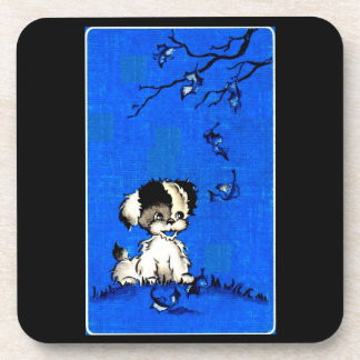 adorable puppy in autumn beverage coaster