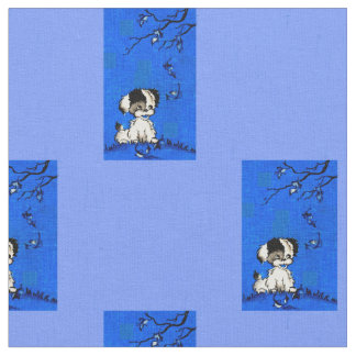 adorable puppy in autumn print fabric