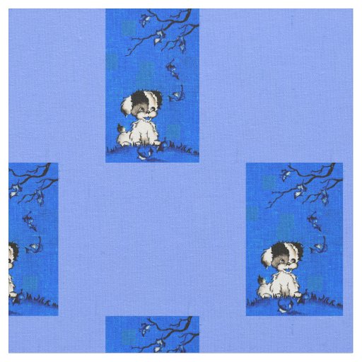 adorable puppy in autumn print fabric
